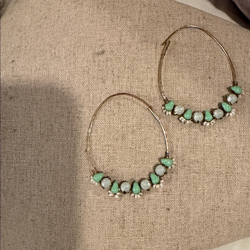 Gold and Green Hoop Earrings